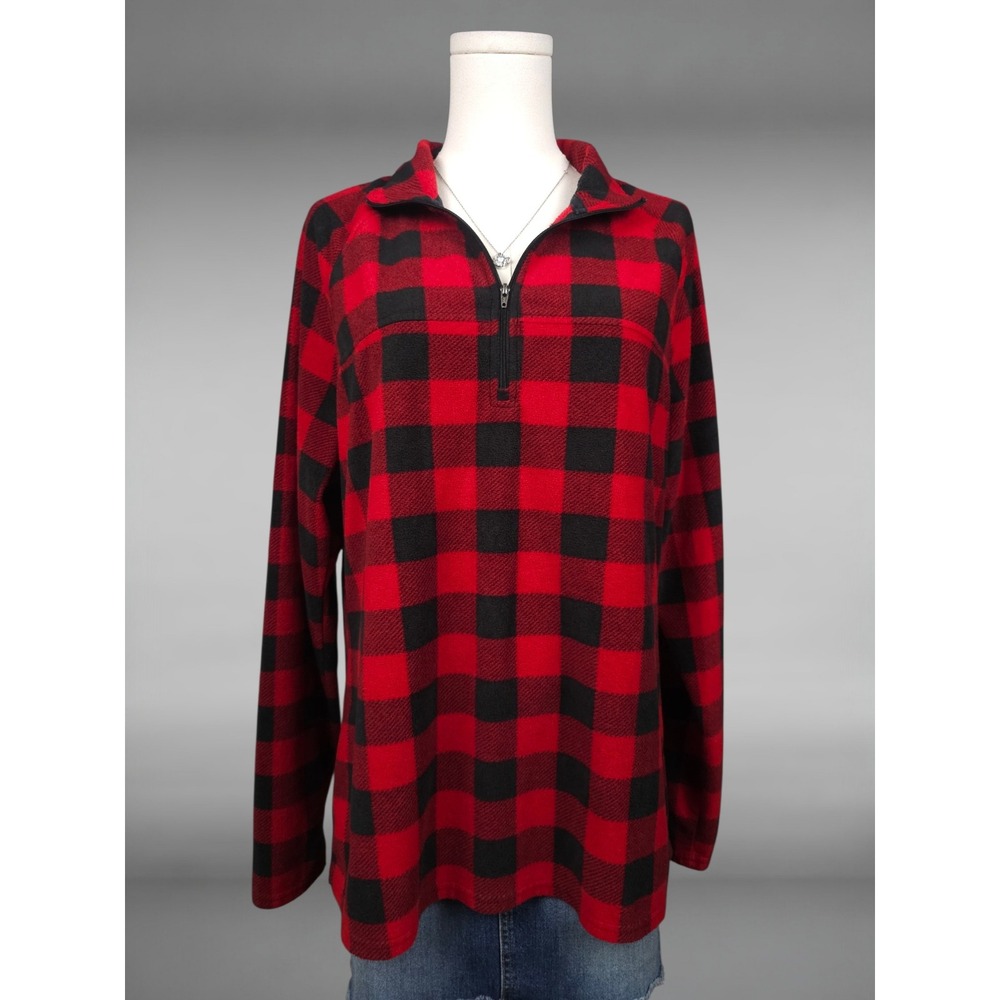 Natural Reflections Buffalo Plaid Fleece Quarter Zip Cozy Pullover Red Black XL